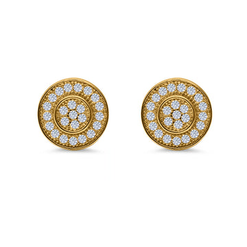 Micro Pave Stud Earrings Round Yellow Tone, Simulated CZ 925 Sterling Silver